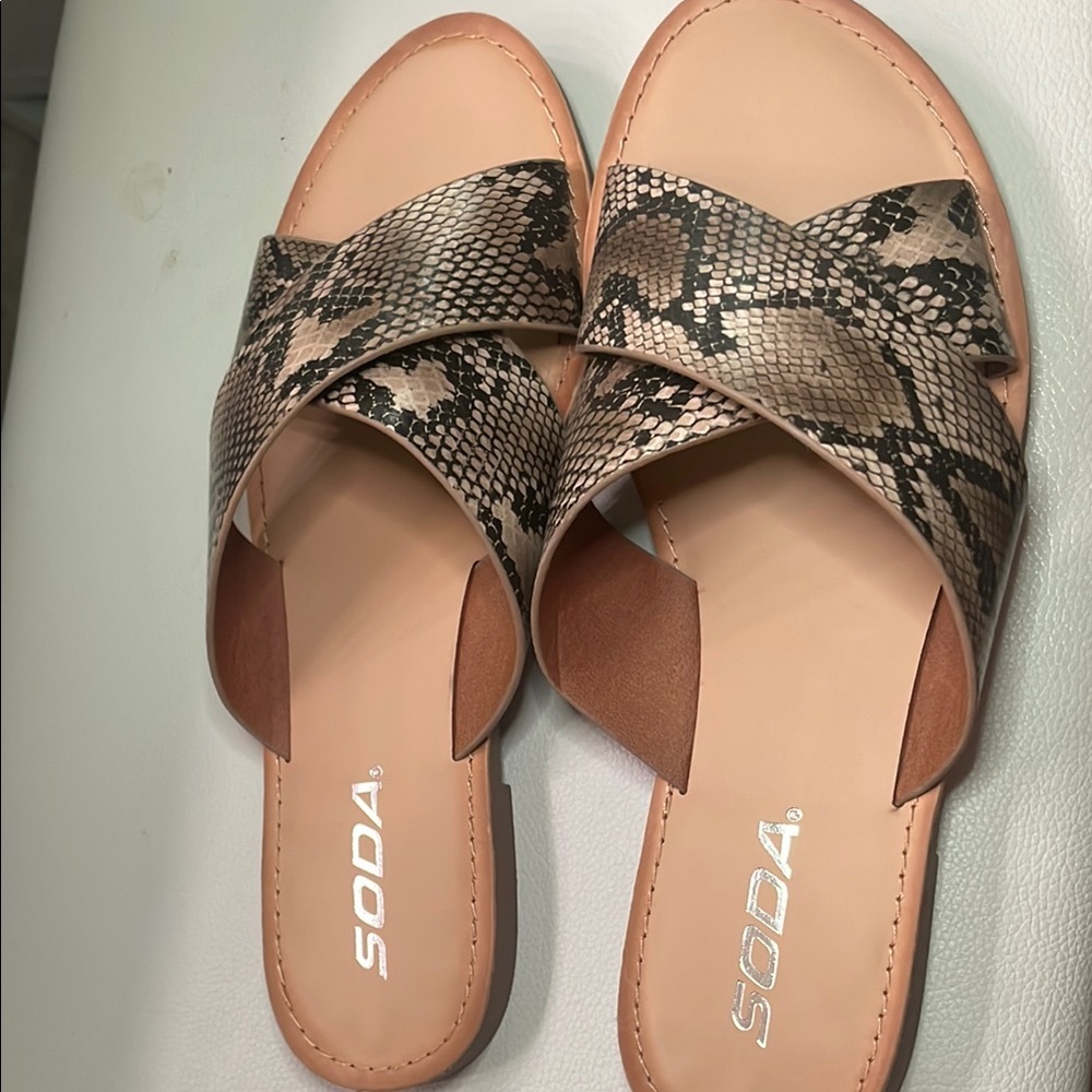 Soda Brown Snakeskin Slide Sandals
